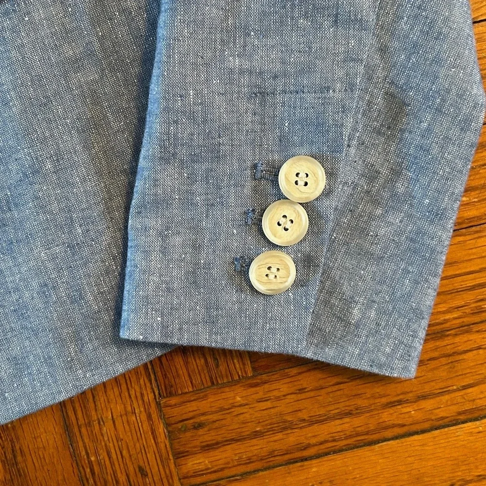 LOFT Blue Linen Blend Chambray Blazer Single Button Jacket Size 4 Preppy Classic - Picture 9 of 10